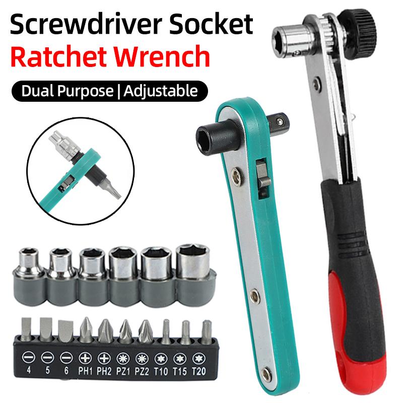 Hand Ratchet Screwdriver Handle Set Socket Easy Mini 1/4" 6.35mm Hex Shank Adapter Ratchet Socket Wrench Rods Hand Repair Tools
