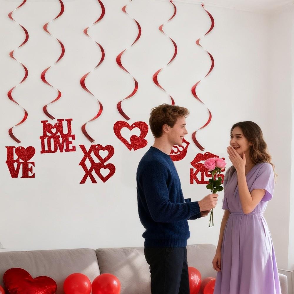 Creative Red Heart Valentine's Day Ornaments DIY PVC Hanging Decorations Love Letter Hanging Swirls Valentines