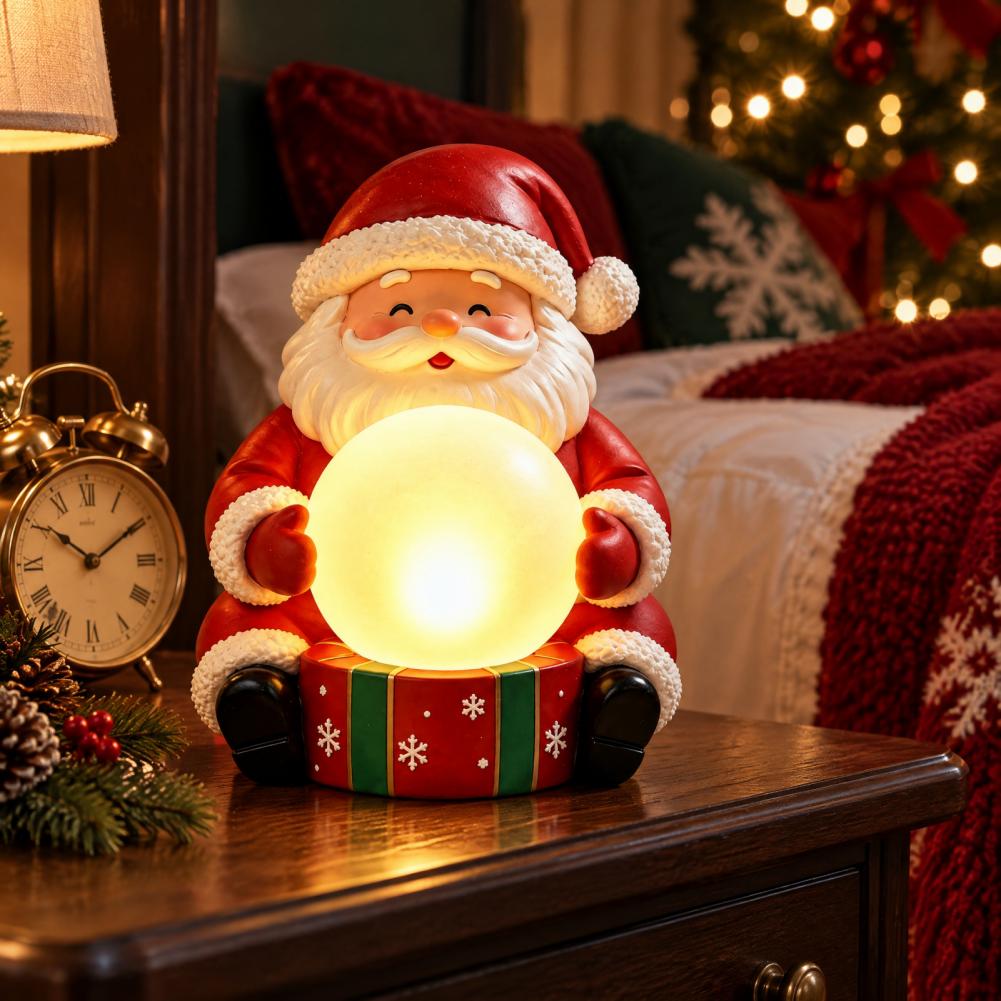 Christmas Craft for Window Light Up Santa Claus Figurine with Glowing Ball Warm Night Light Christmas Statue Festive for Home