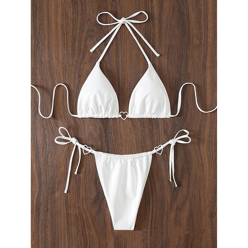 Faux Leather Bikini Set Women Sexy Swimsuit Two-Piece Heart Backless Female Swimwear Bathing Summer Fashion Beachwear