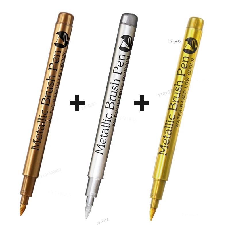 1/3 Stück Pinsel Metallische Marker Stifte Gold Silber Kupfer Permanent Kunst Farbe Marker Stift für Bastelarbeiten Scrapbooking Stoff Kunstbedarf