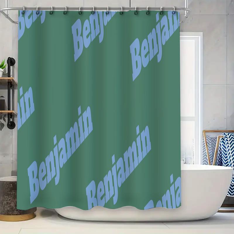 

Зеленая и синяя шторка для душа с крупным шрифтом для декора ванной комнаты. Легкая установка и машинная стирка. 90x180cm