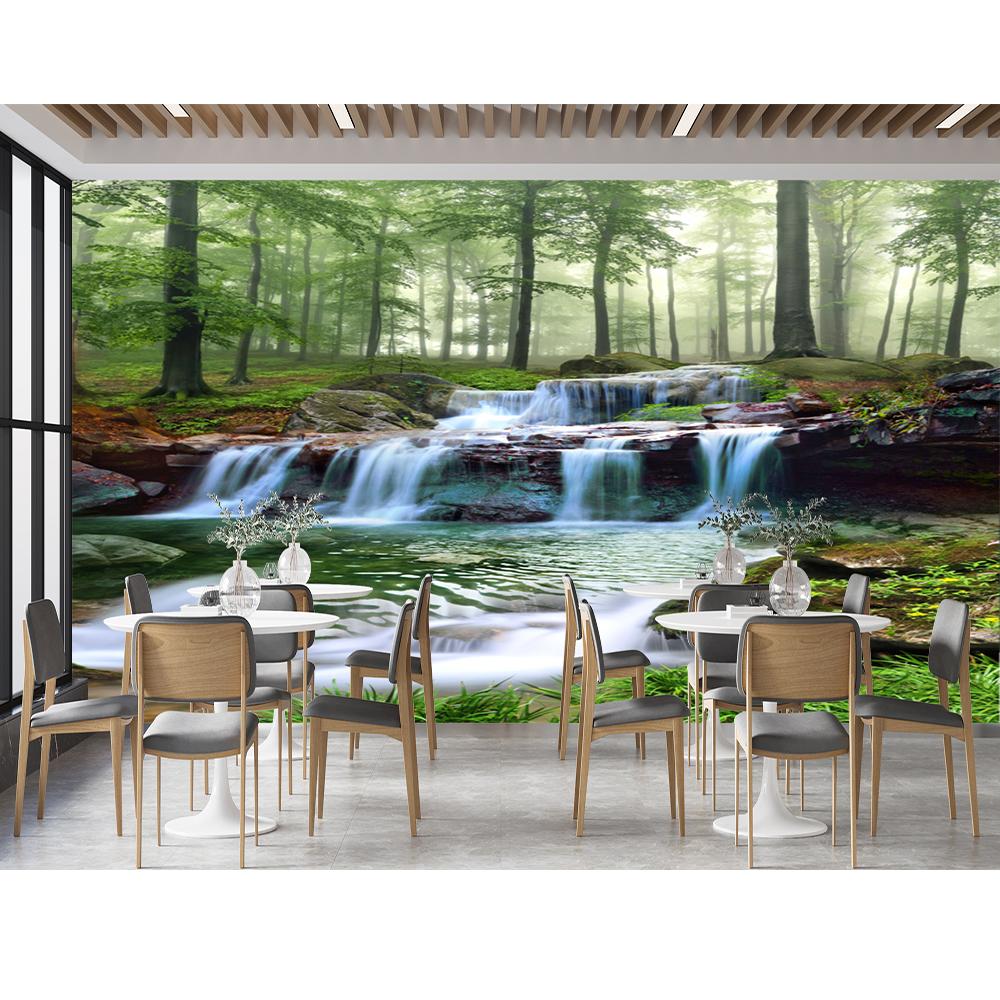 Waterfall Stream Wall Mural 3d Forest Landscape Wallpaper Removable Large Photo Sticker Background Wall Decor For Living Room Bedroom Wallpaper