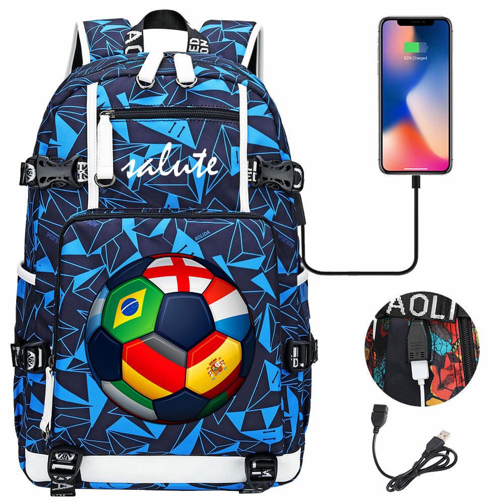 Soccer Print College Student Backpack with USB Charging Port Large Capacity Back To School Bags Women Men Laptop Travel Mochila