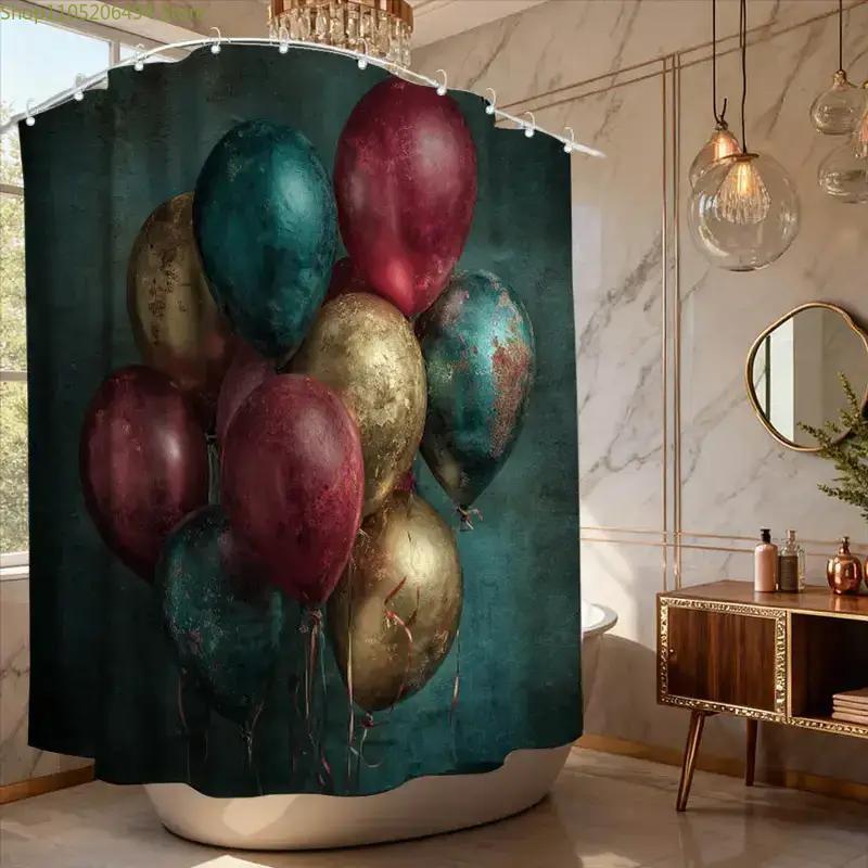 1pc Vintage Nostalgic Dance Party Birthday Festival Shower Curtain, with 12 Hooks, 180*180cm Bathroom Curtain for Home Decor