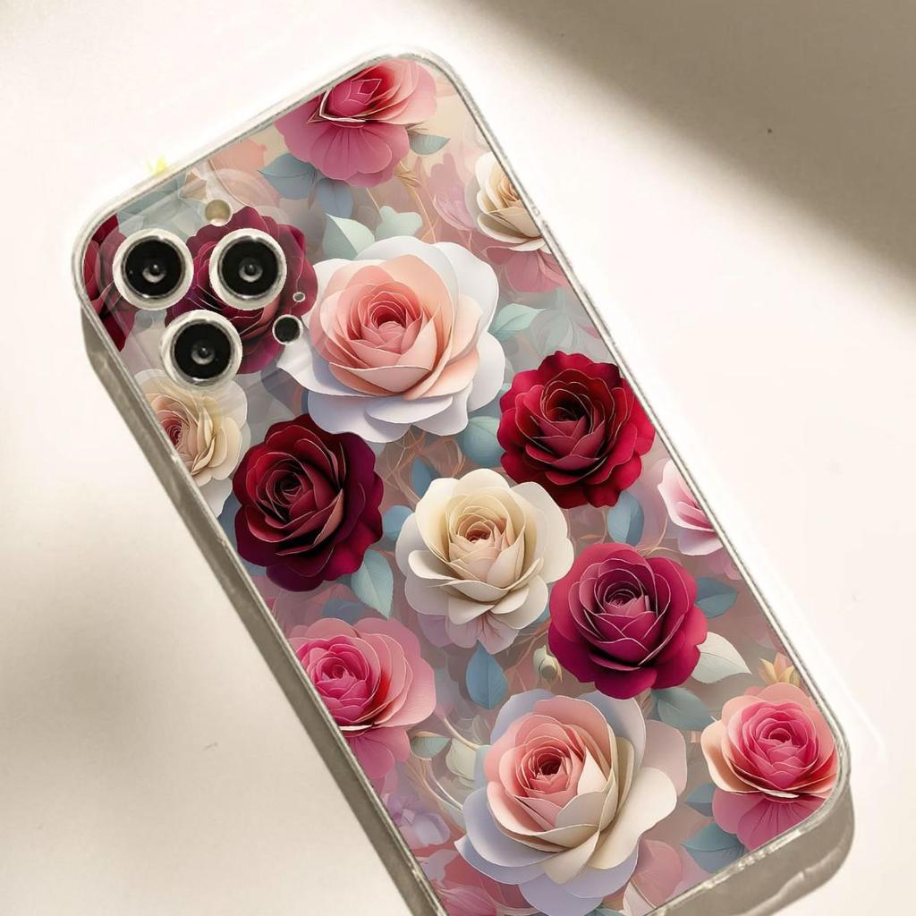Multicolor Rose Anti-Fall Transparent Case for iPhone 14/15/16/17 Pro Max Series