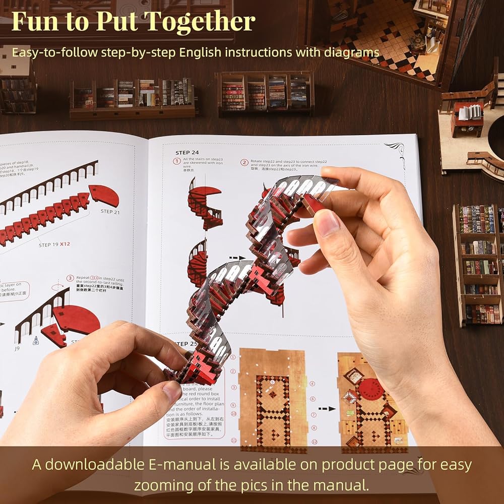 MiniCity DIY Book Nook Kit 3D Miniature House with LED Decor Woodcraft Bookend for Teens and Adults