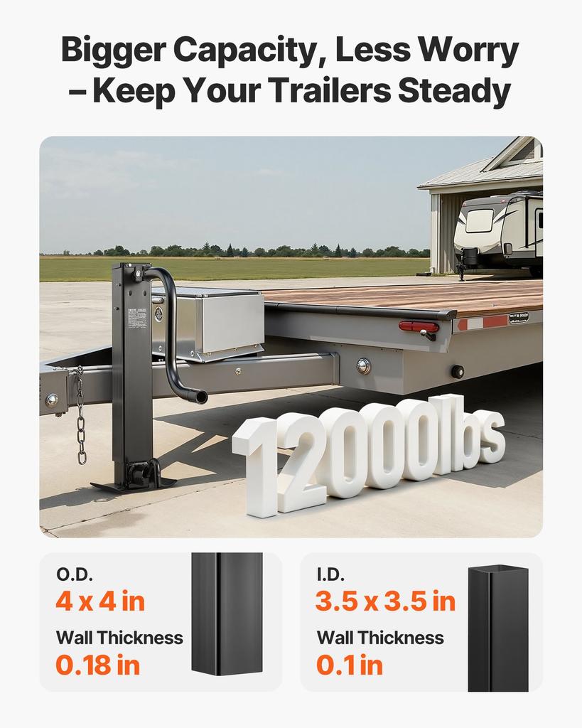 VEVOR Heavy-Duty Trailer Jack, 5443 Kg Load Capacity, Sidewind Square Direct Weld-on Trailer Jack with Handle Crank, Adjustable Drop Leg