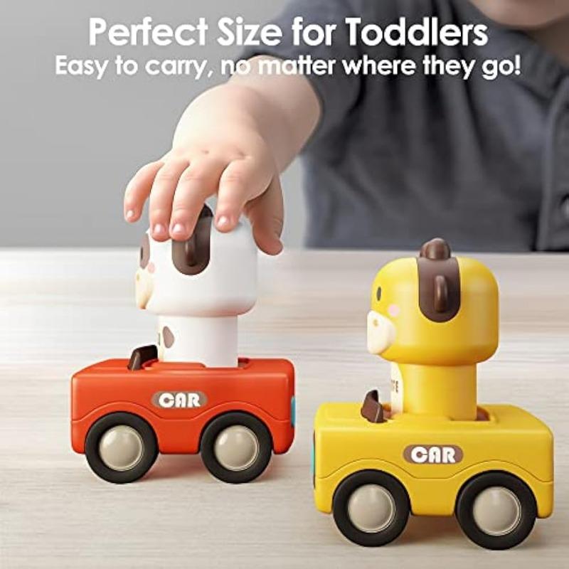 Press and Go Car Toys for Toddlers 1-3, Baby Animal Racing Cars, Infant Play Vehicle Set, Baby Push Go Friction Car Toys