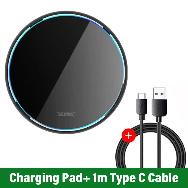 Wireless Charger Pad Stand Desktop Ultra-thin Mobile Phone Fast Charging Dock Station For iPhone 15 14 13 12 Samsung Note Xiaomi