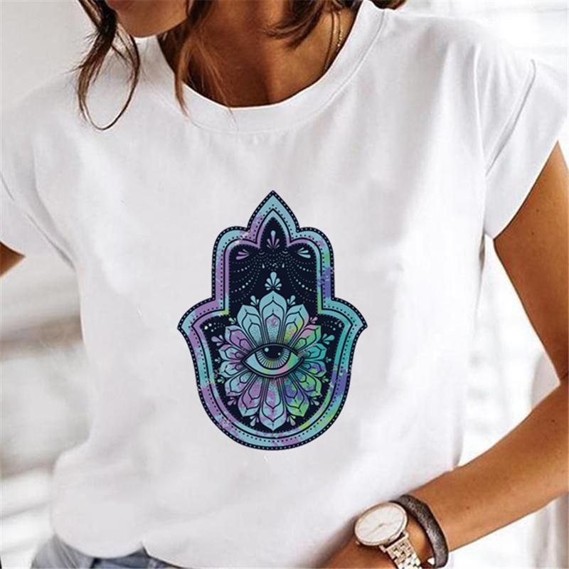

Рука Хамсы Фатимы Принт Модная футболка Топ Женская Летняя Повседневная Харадзюку Узор Принт Футболка с Коротким Рукавом Y2K топ 4XL