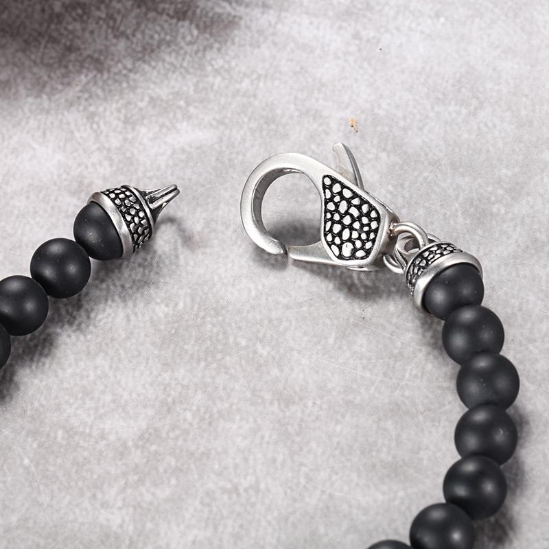 ONYX QUARTZ STONE BRACELET  8mm Matt Onyx Stone Beads Bracelet, with Tourmalated Quartz Stones and Stainless Steel Elements In Matt Finished