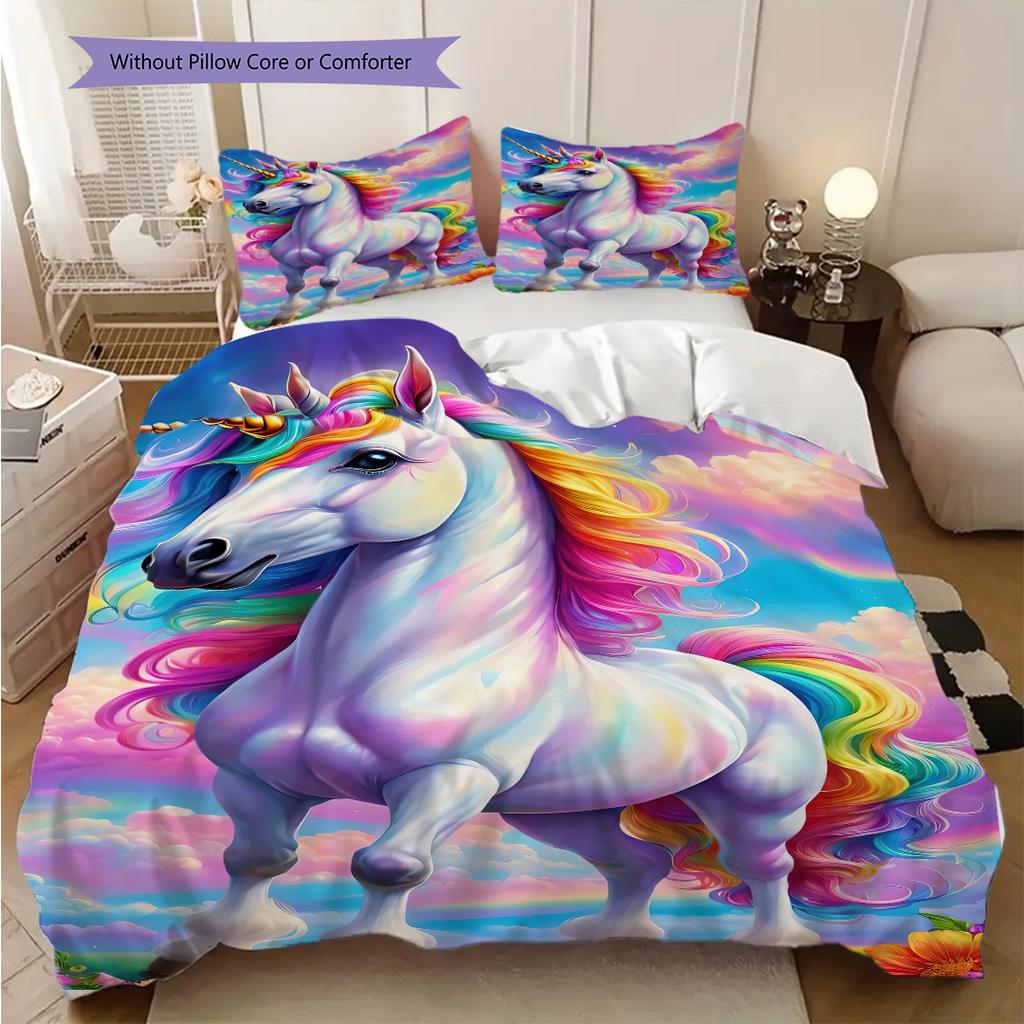 Dreamy Rainbow Unicorn bedding, duvet cover, pillowcase, home decoration, birthday gift (1 * duvet cover+2 * pillowcase, coreless)
