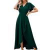 Women's lotus leaf sleeve V-neck temperament elegant evening dress European and American spring and summer waist dress
