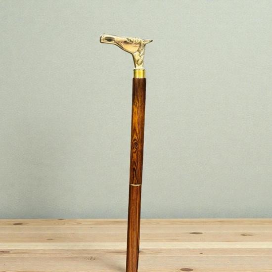 93.98 Cm Handmade Wooden Walking Stick Cane With Brass Horse Head Handle Fathers Mothers Grandfather Grandmother Wedding Anniversary Gift