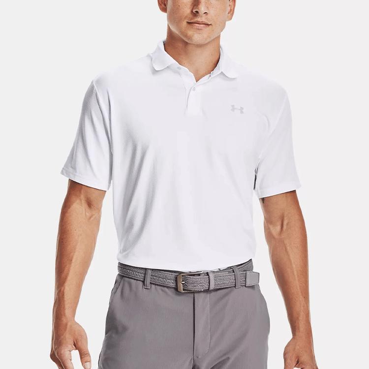 Under Armour Solid Color Simple Stretch Short Sleeve Polo Shirt Men Tops White 1351129-100