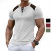 New-style Henry-style Casual, Breathable Button-down V-neck Colour-blocked Short-sleeved Men’s T-shirt