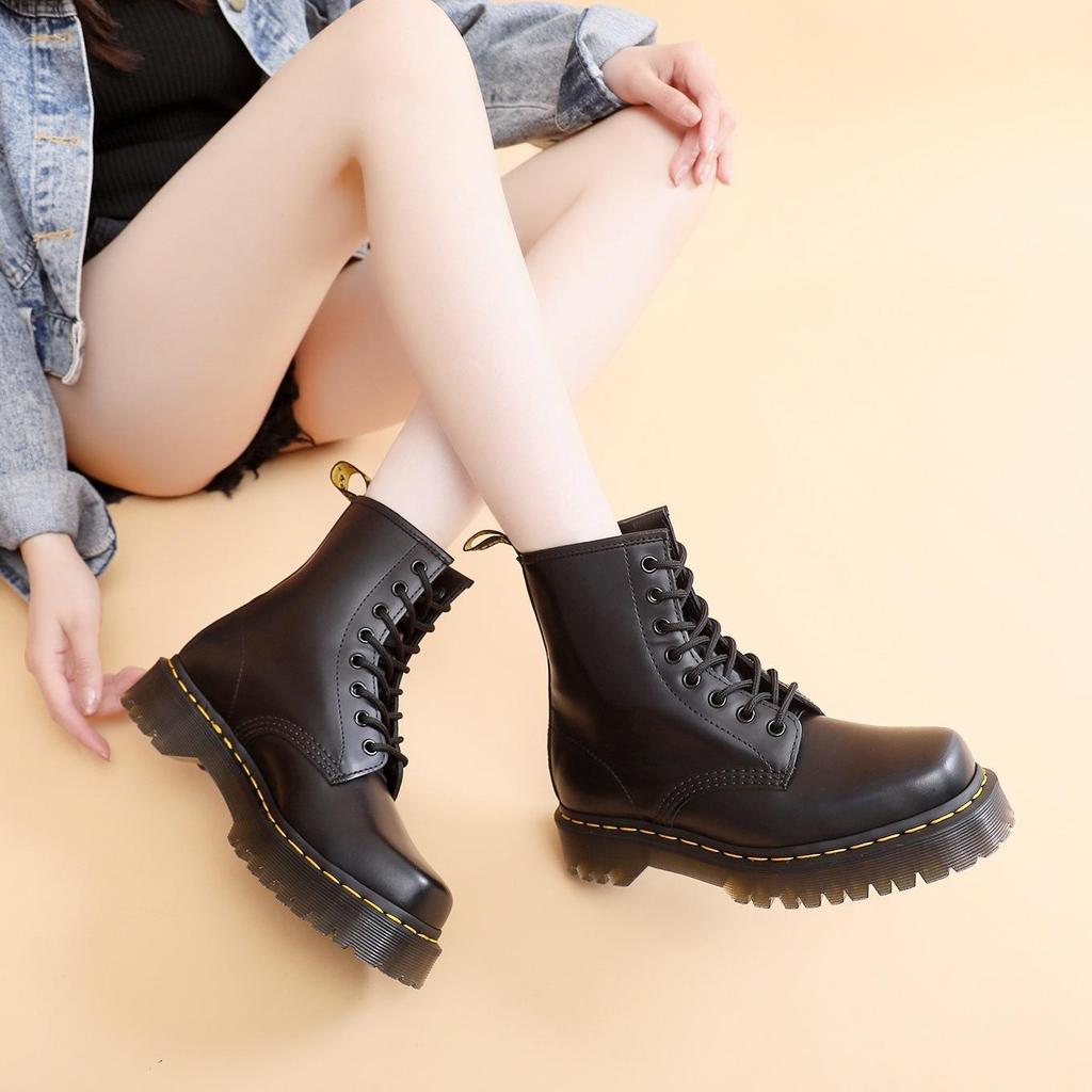 High-top 1460 cargo boots, women's lace-up hard leather open-edge beaded boots, men's and women's glossy leather boots, square-toed motorcycle shoes