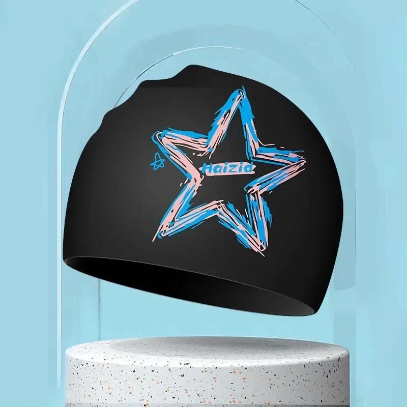 Căciuli de înot impermeabile din silicon pentru adulți, cu imprimeu, pentru femei, bărbați, căciuli de înot mari pentru păr lung, accesorii de înot