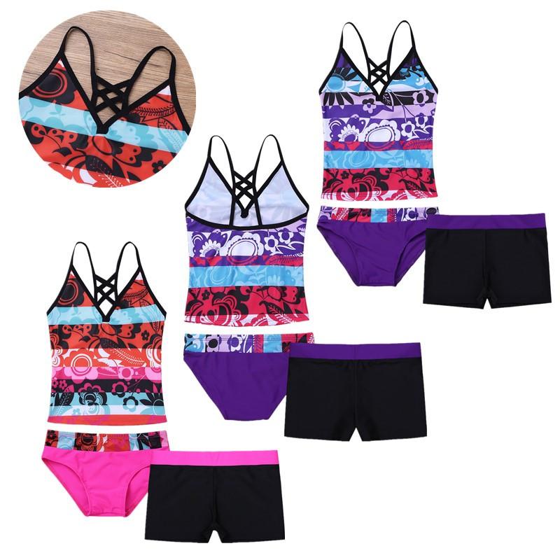 

Girls 3 PCS Floral Printed Tops with with Bottoms Shorts Set Swimwear Swimsuit Bathing Suit 7-8 Years фіолетовий