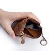 Mens and Women Retro Real Leather Zipper Wallet Card Holder Small Coins Keys Pocket Money Storage Pouch with Chain Key-ring