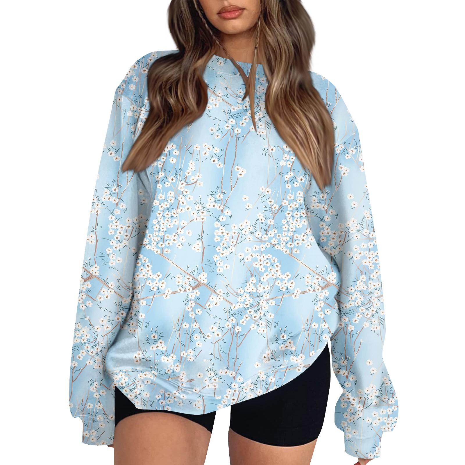 

Женские топы Женский свитшот с длинным рукавом Повседневный с круглым вырезом Свободного кроя Пуловер Флисовые топы XL