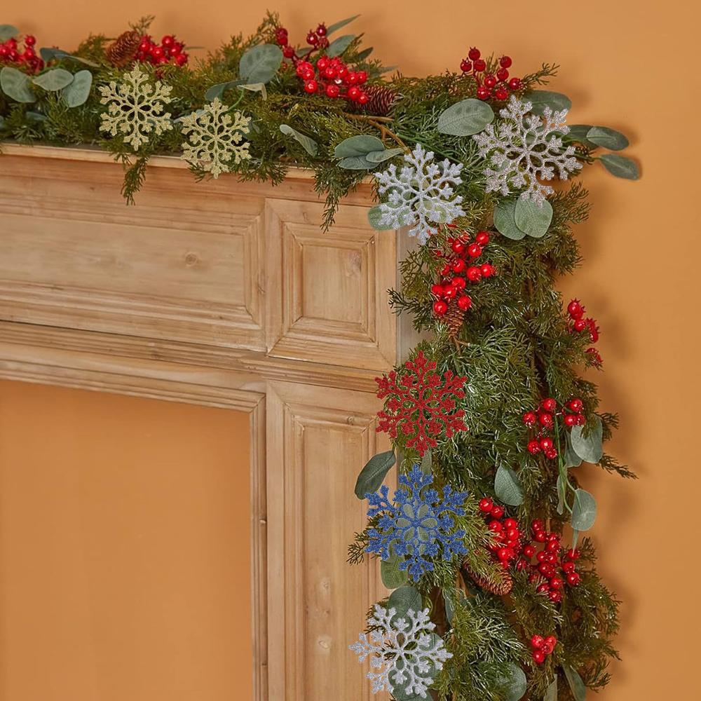 Christmas Snowflake Ornaments, 12pcs Plastic Glitter Snow Flakes Ornaments Xmas Tree Pendant Snowflake for Christmas Tree Decor