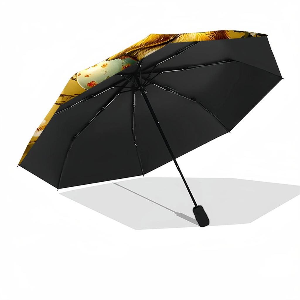 Spring Bunny With Eggs Outdoor Automatic Umbrella Retractable Design with 8-Rib Durability Lightweight All-Season Umbrella for Travel