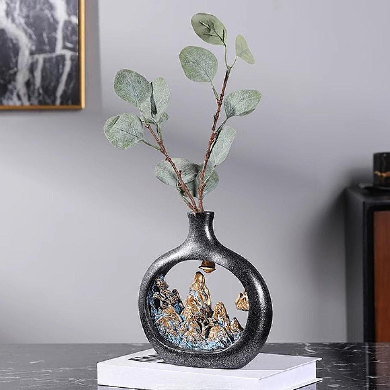 

Китайская ваза с горным пейзажем, сухоцветы для украшения гостиной 19.5x3.5x19.5cm