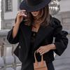 Cappotto corto da donna in lana con colletto in stile britannico, tinta unita, da ufficio, alla moda autunno e inverno
