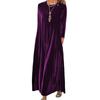 Women Casual Solid Velvet Round Neck Long Sleeve Loose Long A Line Dress