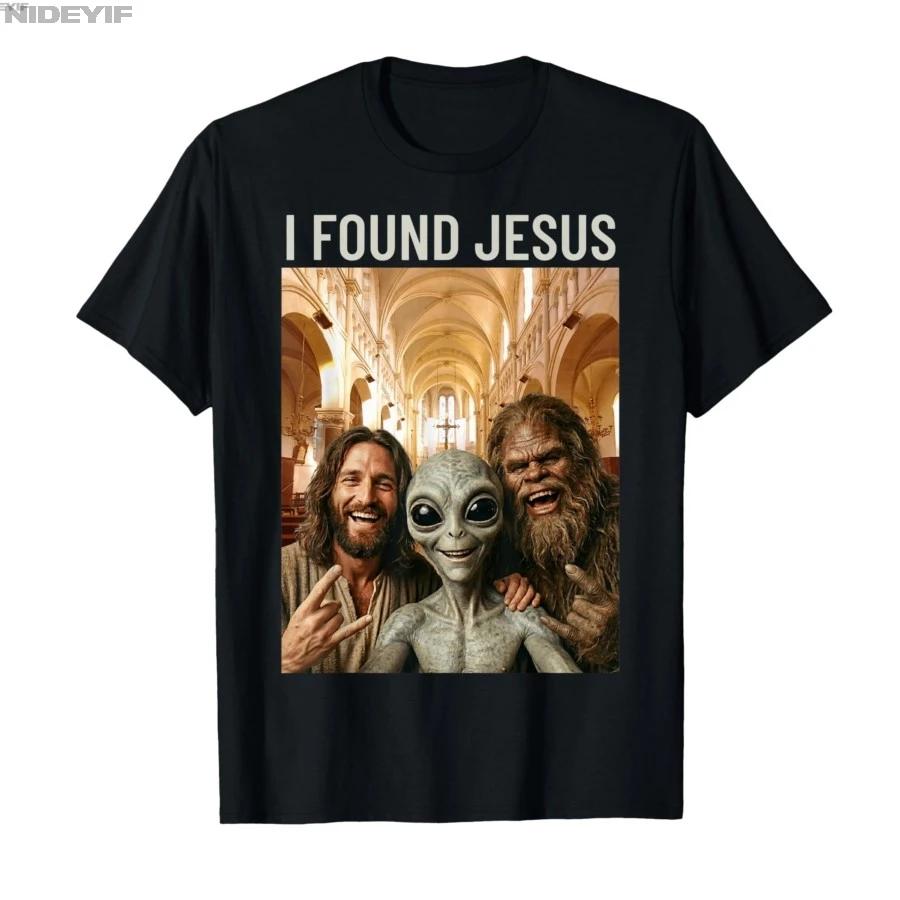 Funny Bigfoot Alien Jesus Rock On Hand Sign UFO Selfie Tshirt For Men Women 100 Cotton T Shirts Short Sleeve Tops 04131 S