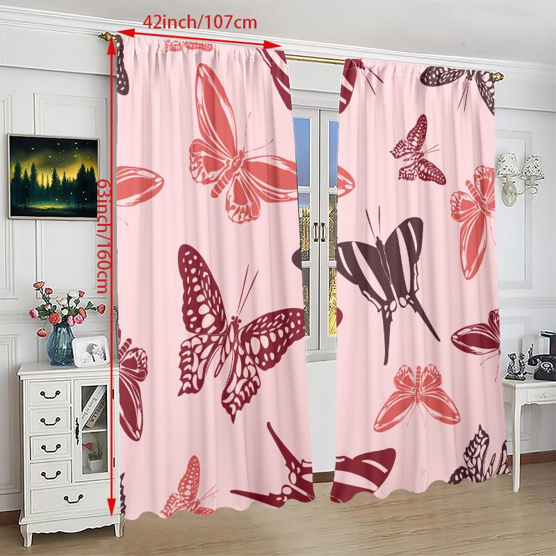 Set Of 2 Colorful Butterfly Printed Drapes Polyester Material Suitable Bedroom Living Room Study Private Space Curtains Made Great Window Treatment