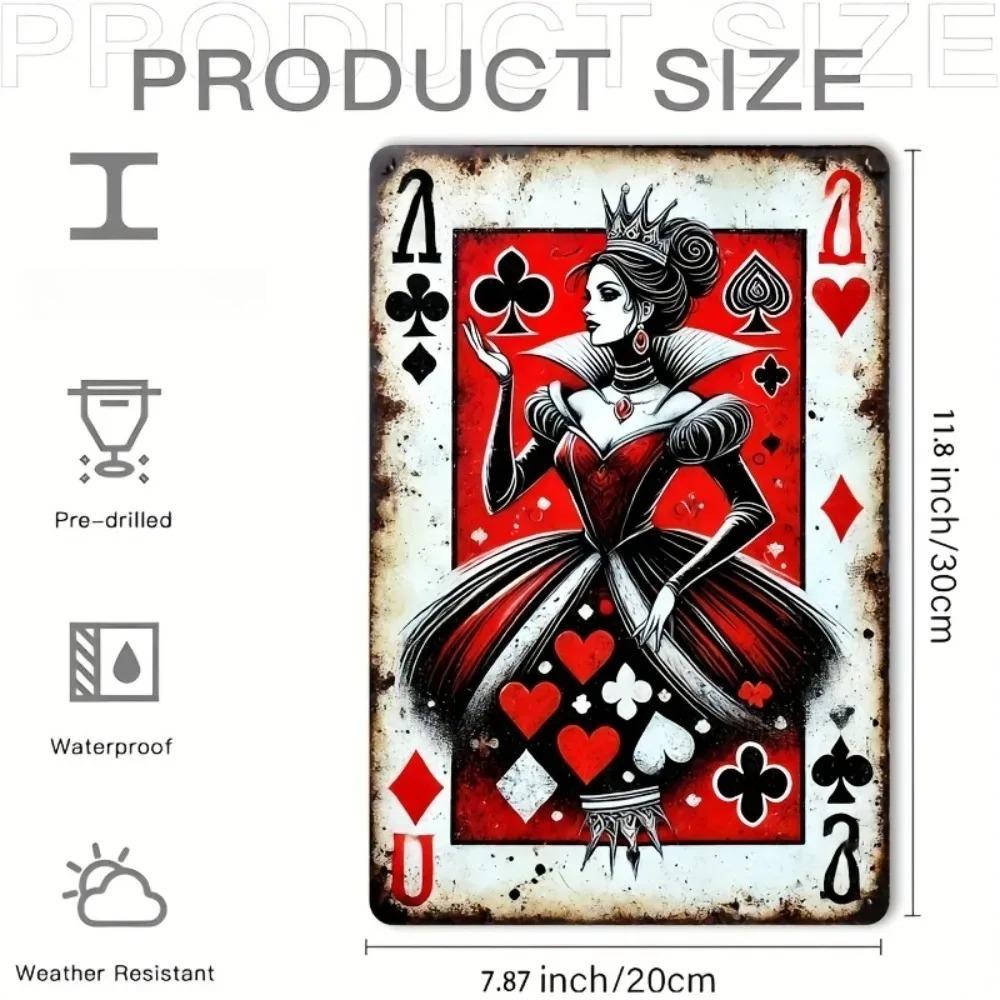 Queen of Hearts Metal Wall Art Poker Theme Iron Sign x Inch for Bar Cafe Garage Man Cave PreDrilled