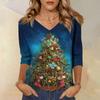 3/4 Sleeve Shirts For Women Print Christmas Tees Blouses Casual Plus Size Basic Tops Pullover