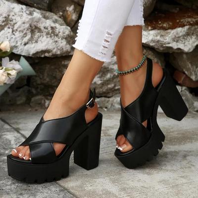 Summer Open-Toe Waterproof Platform Thick Heel Ultra High Heel Sandals Stage Performance Fashion Show Large Size Shoes