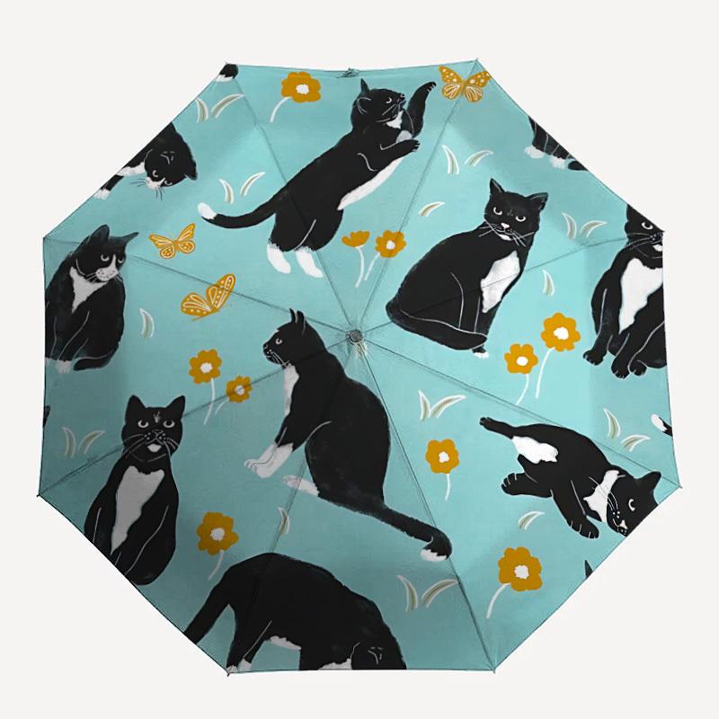 

1pc Cat Floral Fashionable Automatic Opening/Closing Folding Umbrella with 8 Bones, Windproof Portable, Daily Use302