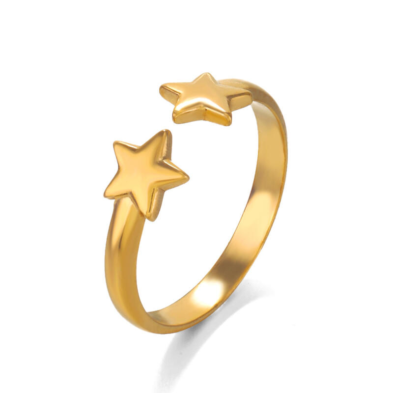 Stainless Steel Symmetry Five-Pointed Star Rings for Women Men Simplicity Adjustable Opening Rings Fashion Party Jewelry Gifts