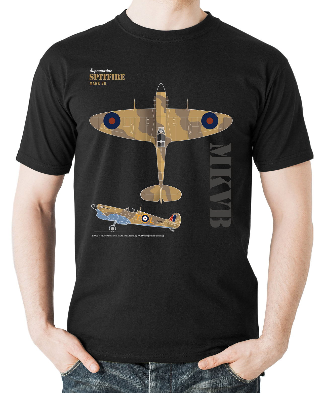 WWII RAF Supermarine Spitfire MK VB Fighter TShirt 100 Cotton ONeck Summer Short Sleeve Casual Mens Tshirt Size S3XL S