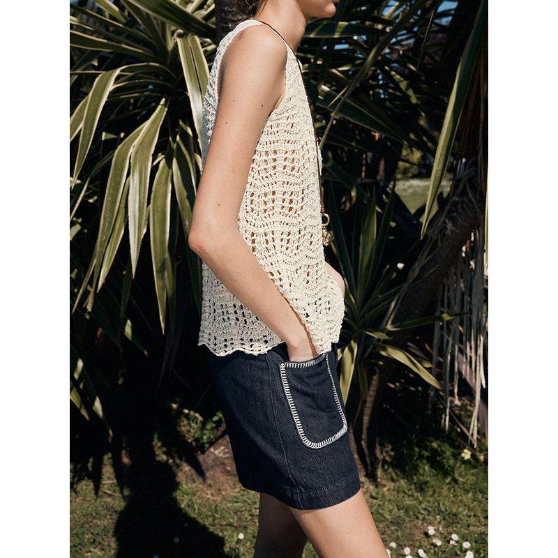 Za2025 Summer New Women Clothes Versatile Jacquard Mesh Round Neck Sleeveless Knitted Top 6771060 712