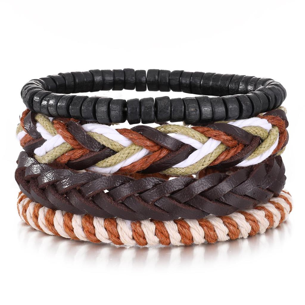 European & American Handmade Braided Leather Bracelet Set: Men's Hip Hop Punk Vintage Multi-layer Jewelry