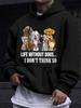American Western Style Unisex Autumn Winter Print Hooded Long Sleeve Sweatshirt, Multi-Group Dog Portrait Slogan Print Hoodie, Various Dog Images with