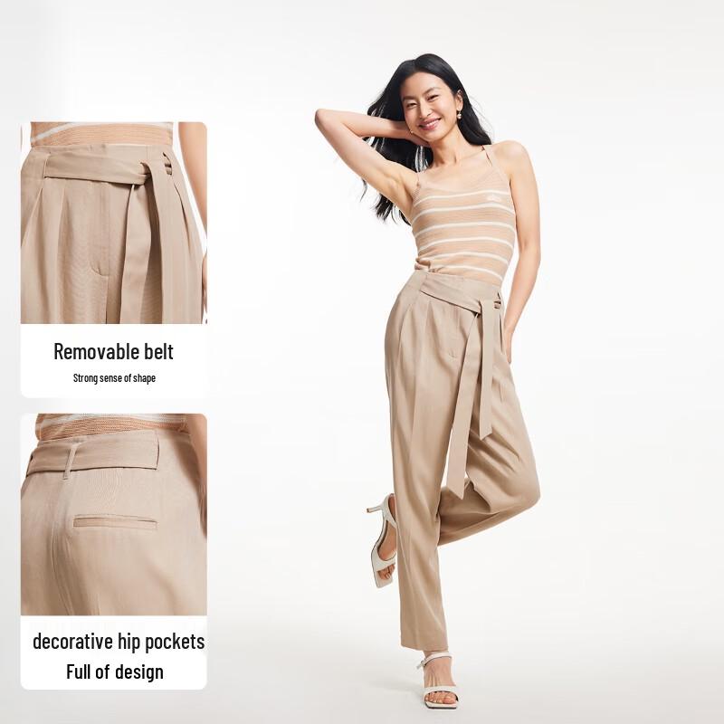 Veromoda Women's Belted Cropped Carrot Pants