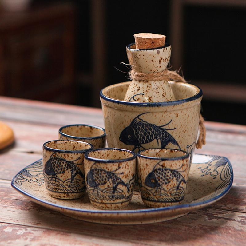 Carafe à vin simple Céramique Service à vin japonais Carafe à saké Shochu japonais Tasse à vin Service à saké Service à vin de bar Vaisselle de restaurant