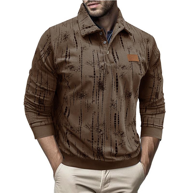 Men S Long Sleeve Turn Down Collar Jacquard Polo Style Casual Loose Pullover Sweatshirt