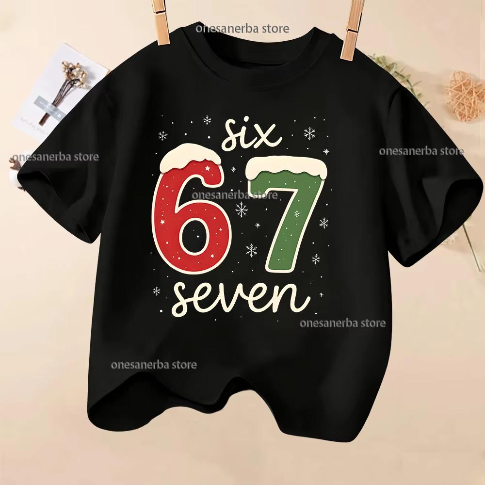 Kids Christmas SIX SEVEN Number 67 Graphic TShirt Soft Cotton Holiday Wear for Boys Girlsdf0097