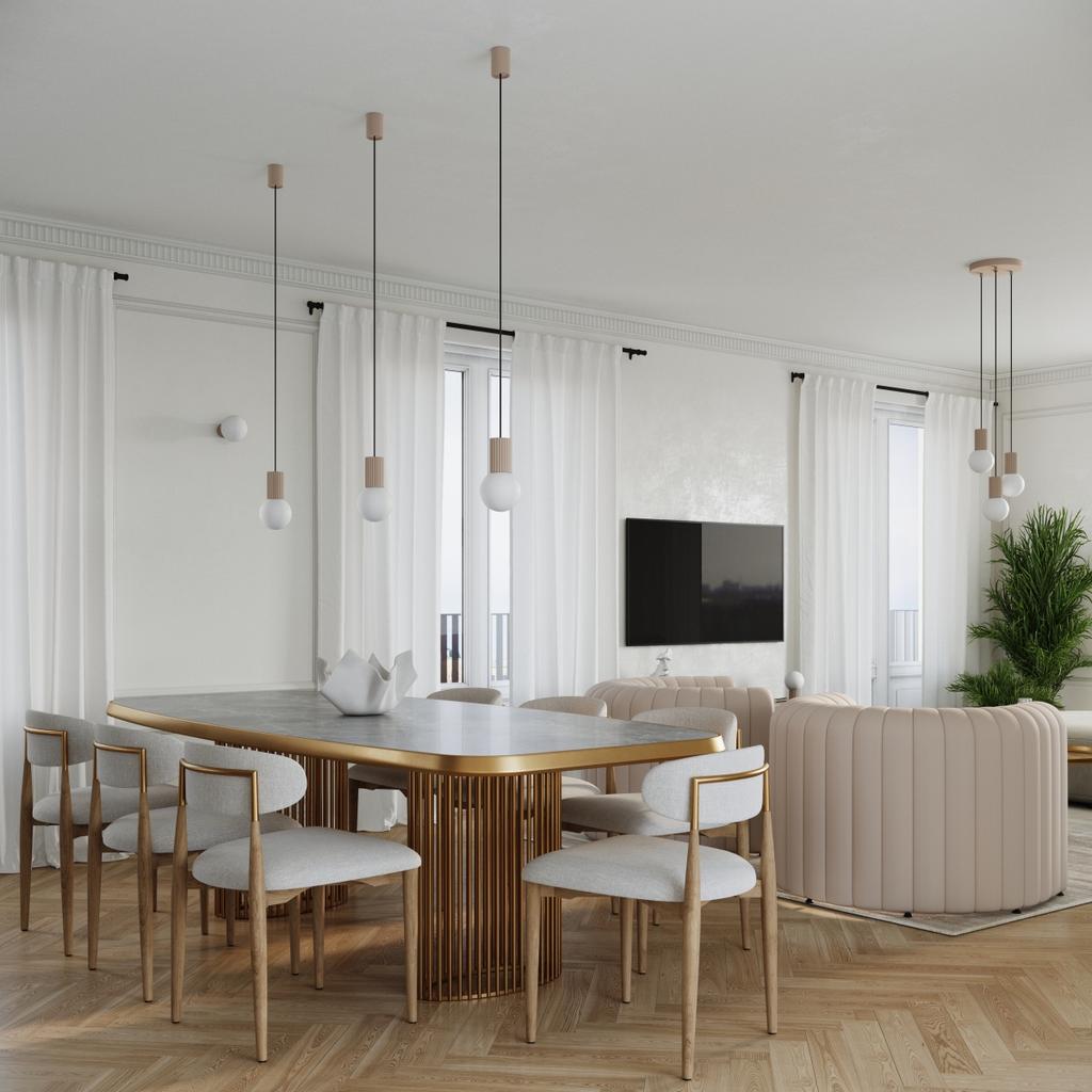 Lampa Wisząca Nowoczesna Okrągła Potrójna Taupe Ryflowana Szklane Białe Kule Do Salonu Jadalni Nad Stół 3Xg9 8W Halo Sollux Lighting