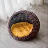 Large Semi-Enclosed Kitten Bed Handmade Rattan Woven Cat Litter Comfort Breathable Pet House Metal Frame Cat's Supplies