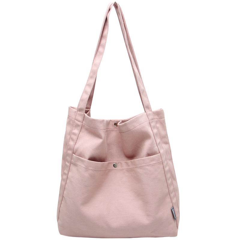 

Canvas Bag Women S Large-Capacity Shoulder Bag Cotton Cloth Bag Tote Bag Niche Design Bucket Bag розовый