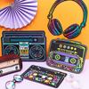 Outus 12 Pieces 80's Cassette Tape Party Decorations Retro 80's Cutouts Large Cassette Player Cutouts Headphones Radio for 1970s Party Posters Decor